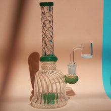 Load image into Gallery viewer, Girly and Cute Green, Clear Bong with Twists Throughout