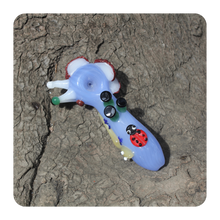 Load image into Gallery viewer, Blue Mushroom Hand Pipe | Mushroom Growths and Lizard with Lady Bug | Cute Online Smoke Shop Girly