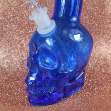 Load image into Gallery viewer, Closeup of blue skull bong - comes with free bowl piece and down stem