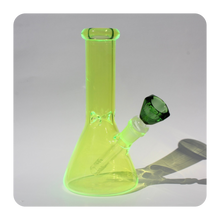 Load image into Gallery viewer, Neon Green Bong with Green Diamond Bowl Piece  | Cute Green Beaker Bong