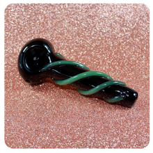 Load image into Gallery viewer, Emo Black Y2K inspired Hand Pipe for Smoking with Green Textured Swirl
