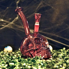 Load image into Gallery viewer, Spooky Amber Skull Bong with Spider Web Background | Shop Bloomfield for Your 420 Needs!