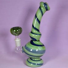 Load image into Gallery viewer, Trippy Striped Bubbler Green Bong with Blue Swirl | Water Pipes for Sale | Online Smoke Shop
