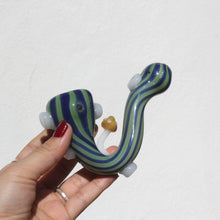 Load image into Gallery viewer, Cool Mushroom Sherlock Pipe for Smoking | Blue and Green Stripes | 420 Accessories