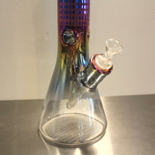 Load image into Gallery viewer, Large Iridescent Beaker Bong with Thick Glass | Laser-Etched Polka Dots. Comes with free bowl piece and down stem! || Cute Bong
