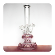 Load image into Gallery viewer, Cute Pink Ombre Mushroom Bong with Squiggle Design on water chamber! Shop Bloomfield for the best water pipes and bongs!
