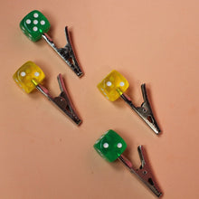 Load image into Gallery viewer, Green and Yellow Dice Roach Clips, Visit our online smoke shop for a huge selection of smoking accessories
