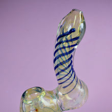 Load image into Gallery viewer, Neck and Mouth Piece of Blue Striped Bubbler | Buy a Bubbler Online
