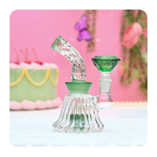 Mini Green Embellished Water Pipe for Smoking