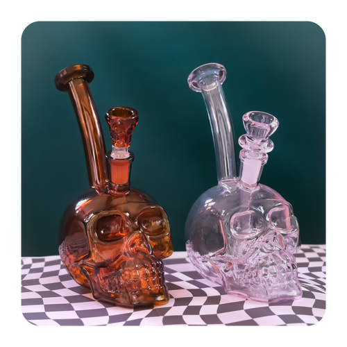 Pretty Amber and Pink Skull Bongs / Water Pipe with free Matching 14mm bowl piece