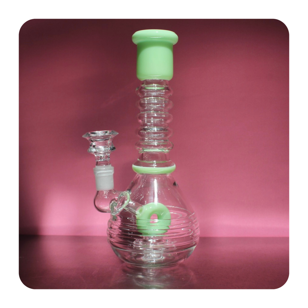 Fancy Green Bong | Ribbed with Matching Percolator