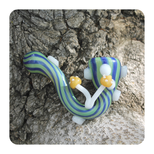 Mushroom Sherlock Pipe for Smoking | Blue and Green Stripes | 420 Accessories