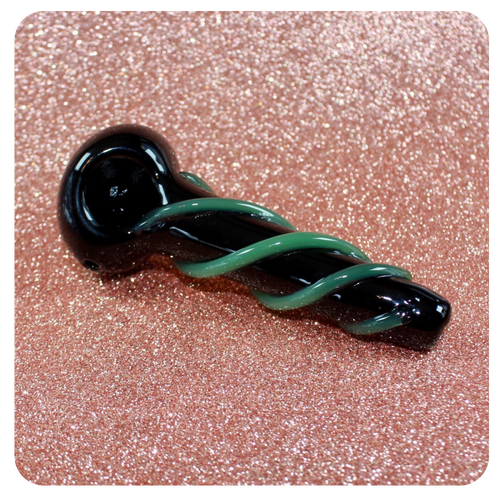 Emo Black Y2K inspired Hand Pipe for Smoking with Green Textured Swirl