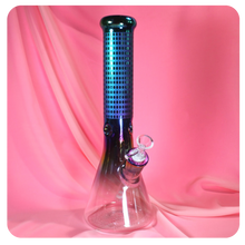 Load image into Gallery viewer, Large Iridescent Beaker Bong with Thick Glass | Laser-Etched Polka Dots
