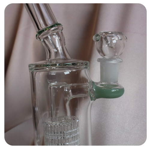 Bent Neck Bong with Jade Accents and Percolator | Cute Green Bong 