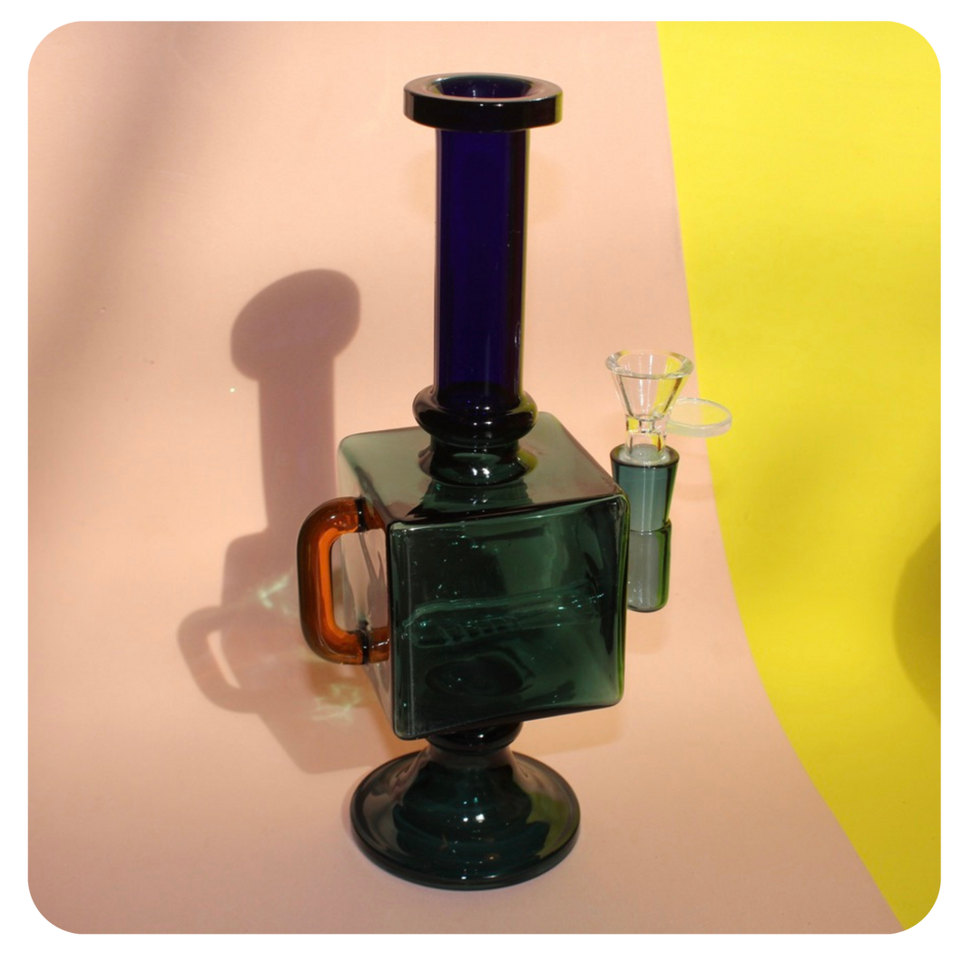 Cute, Mid-Century Modern Inspired Blue Bong meant to blend in with your furniture! Shop Bloomfield for cute 420 accessories