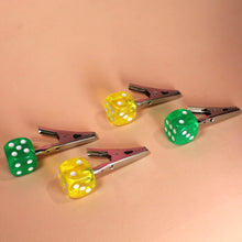 Load image into Gallery viewer, Green and Yellow Dice Roach Clips, Visit our online smoke shop for a huge selection of smoking accessories
