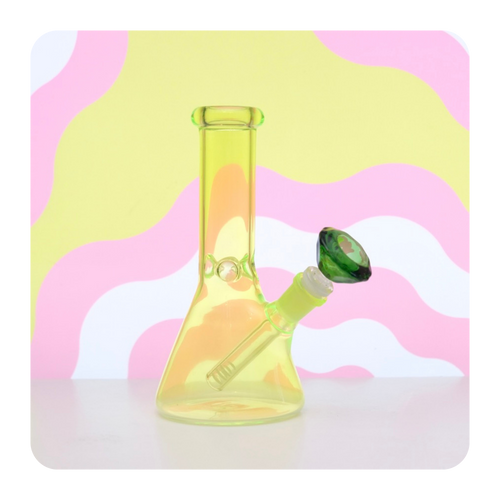 Cute Bright Neon Green Beaker Bong with Diamond Bowl Piece and Ice Catcher | Shop Bloomfield