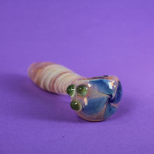 Load image into Gallery viewer, Blue Swirl Bowl Piece on Cute Pink Hand Pipe for Smoking
